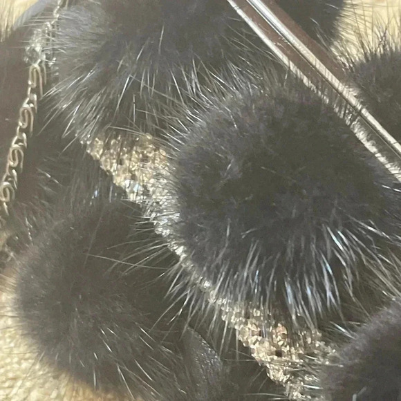 Secret Gardens by Karen Sharf black pom-pom rhinestone baguette clutch - Picture 5 of 11